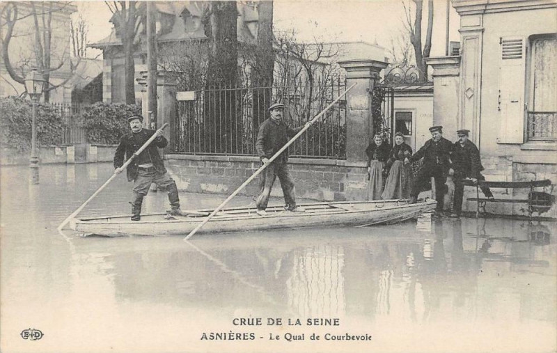 Carte postale ancienne Asnieres Le Quai De Courbevoie Crue De La Seine à Courbevoie