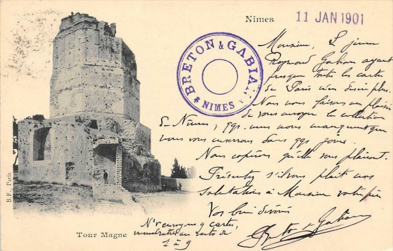 Carte postale ancienne Nimes Tour Magne (dos non divisé) à Nîmes