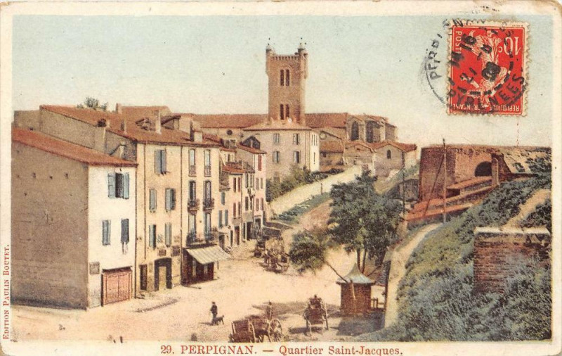 Carte postale ancienne Perpignan Quartier Saint Jacques (colorisé à Perpignan