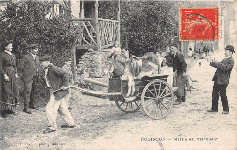 Carte postale ancienne Robinson Martin Est Vainqueur Ane