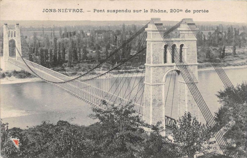 Carte postale ancienne Jons Nievroz Pont Suspendu Sur Le Rhone à Jons