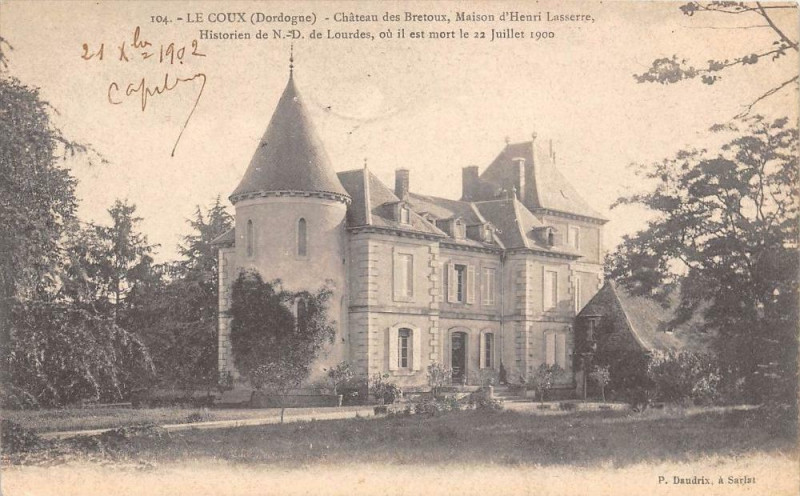 Carte postale ancienne Le Coux Chateau Des Bretoux (dos non divisé)