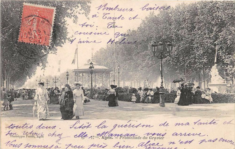 Carte postale ancienne Agen Promenade Du Gravier à Agen
