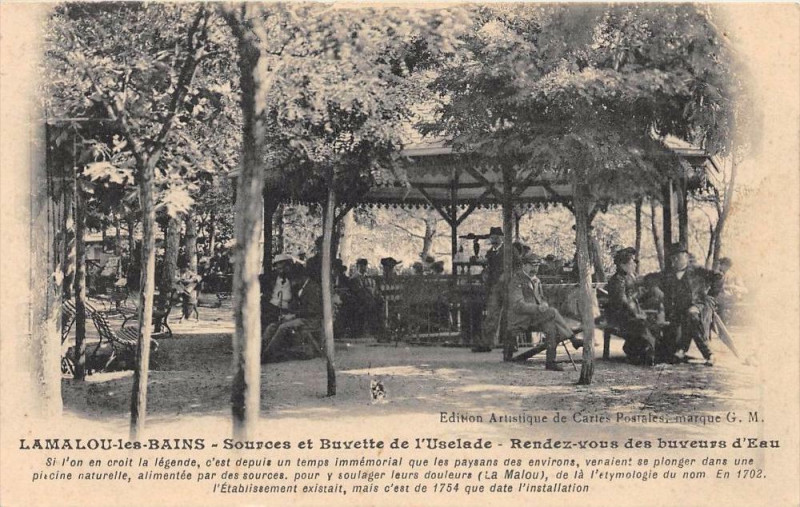 Carte postale ancienne Lamalou Les Bains Sources Et Buvette De L'Usclade Rendez Vous Des Buveurs à Lamalou-les-Bains