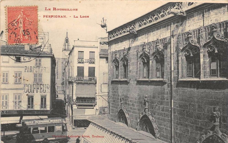 Carte postale ancienne Perpignan La Loge Tramway à Perpignan
