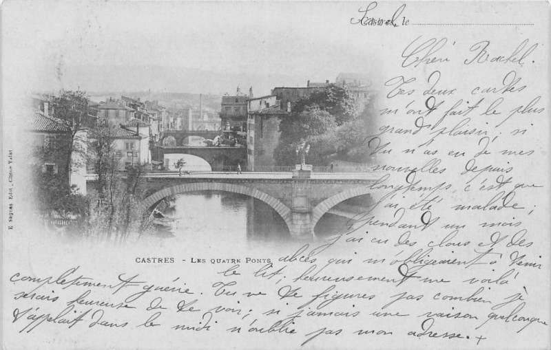 Carte postale ancienne Castres Les 4 Ponts (dos non divisé) à Castres