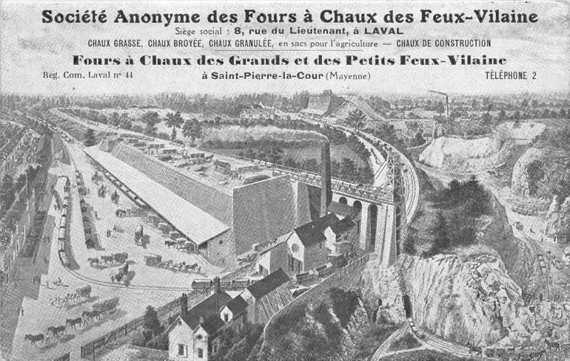 Carte postale ancienne Saint Pierre La Cour Societe Anonyme Des Fours A Chaux Des Feux Vilaine à Saint-Pierre-la-Cour