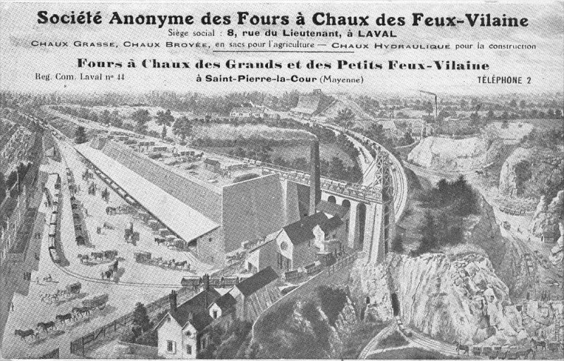 Carte postale ancienne Saint Pierre La Cour Societe Anonyme Des Fours A Chaux Des Feux Vilaine à Saint-Pierre-la-Cour