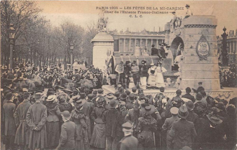 Carte postale ancienne Paris Les Fetes De La Mi Careme 1905 Char De L'Entente Franco Italienne à Paris