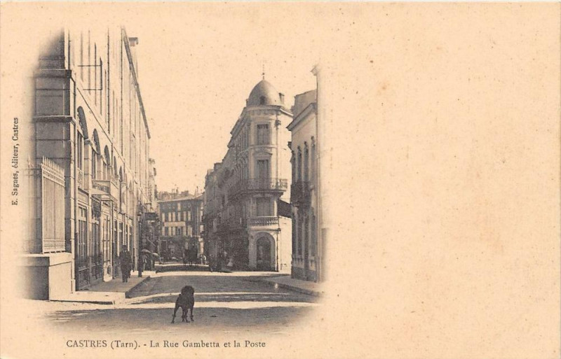 Carte postale ancienne Castres La Rue Gambetta Et La Poste (dos non divisé) à Castres
