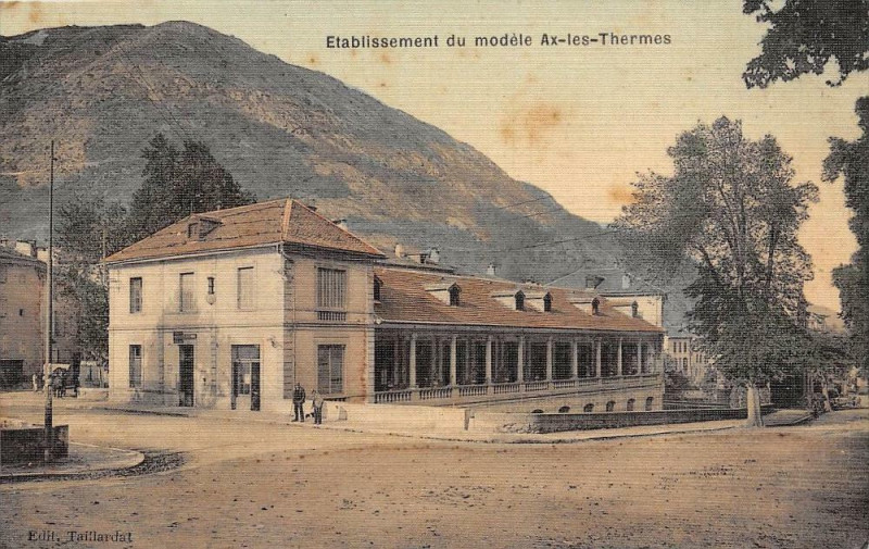Carte postale ancienne Ax Les Thermes Etablissement Du Modele (cpa toilée émaillée à Ax-les-Thermes