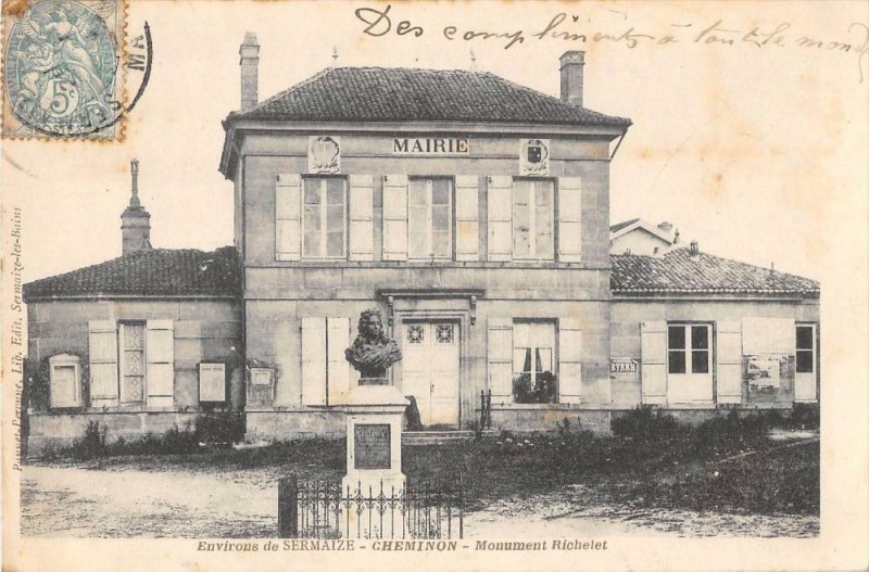 Carte postale ancienne Env.de Sermaize Cheminon Monument Richelet (dos non divisé) à Cheminon