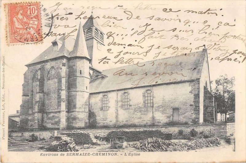 Carte postale ancienne Env.de Sermaize Cheminon Eglise (dos non divisé) à Cheminon