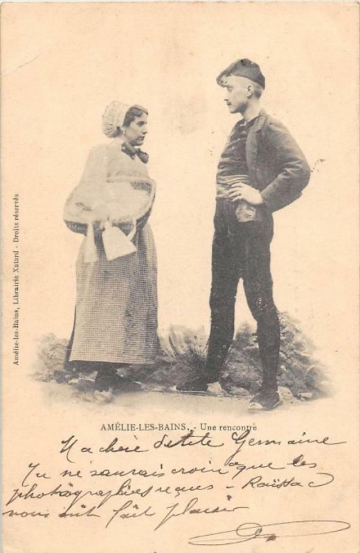 Carte postale ancienne Amelie Les Bains Une Rencontre (dos non divisé)