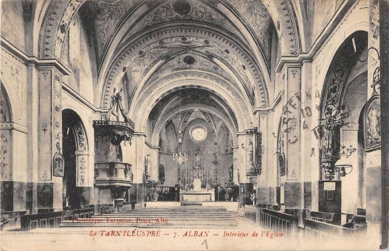 Carte postale ancienne Alban Interieur De L'Eglise à Alban