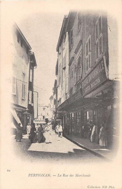 Carte postale ancienne Perpignan La Rue Des Marchands (dos non divisé) à Perpignan