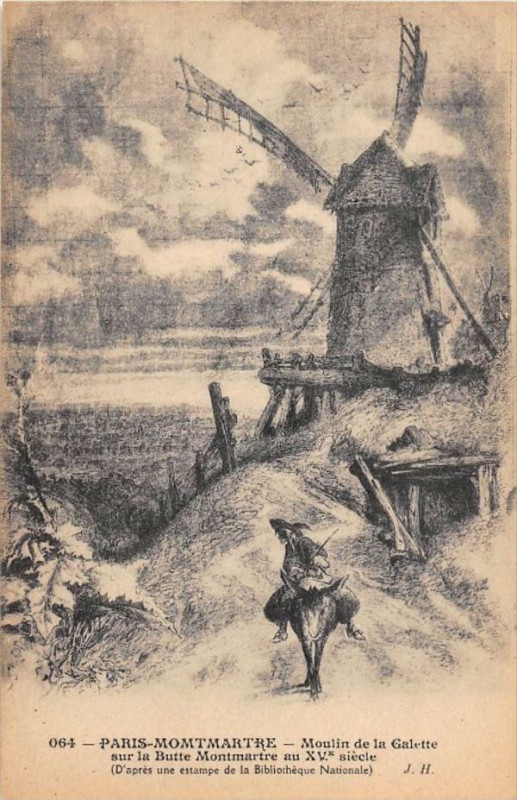 Carte postale ancienne Montmartre - Moulin de la Galette sur la Butte Montmartre au XVe siècle à Paris 18e