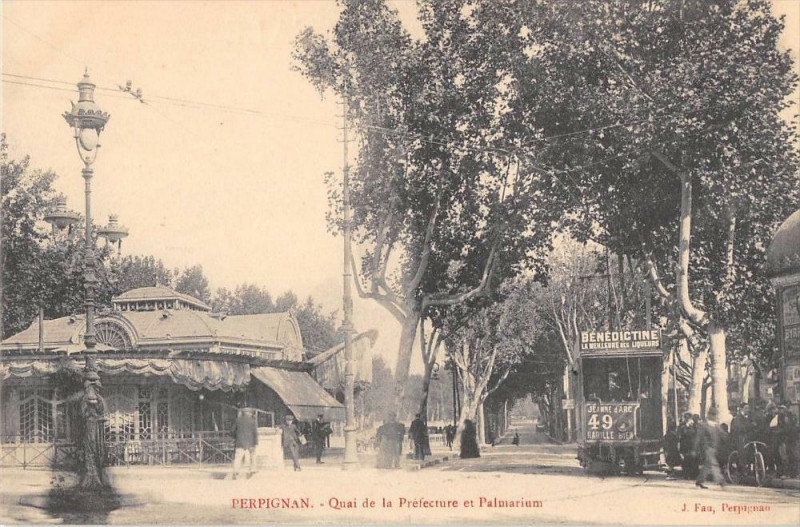 Carte postale ancienne Perpignan Quai De La Prefecture Et Palmarium à Perpignan