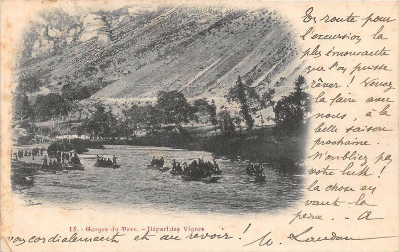 Carte postale ancienne Gorges Du Tarn Depart Ds Vignes (dos non divisé)