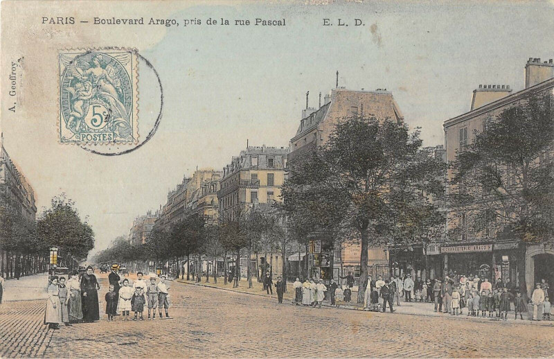 Carte postale ancienne Boulevard Arago, pris de la rue Pascal à Paris 13e