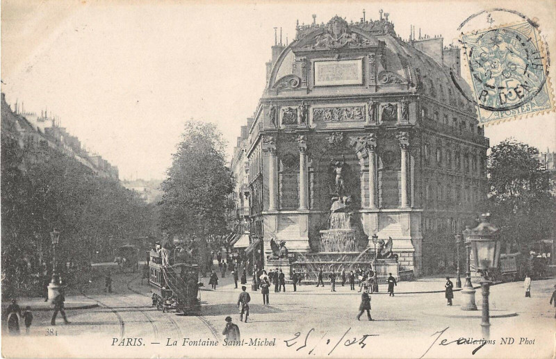 Carte postale ancienne Paris La Fontaine Saint Michel à Paris