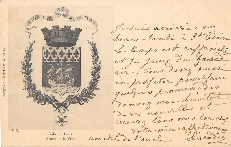Carte postale ancienne Paris Armes De La Ville De Paris (dos non divisé) à Paris