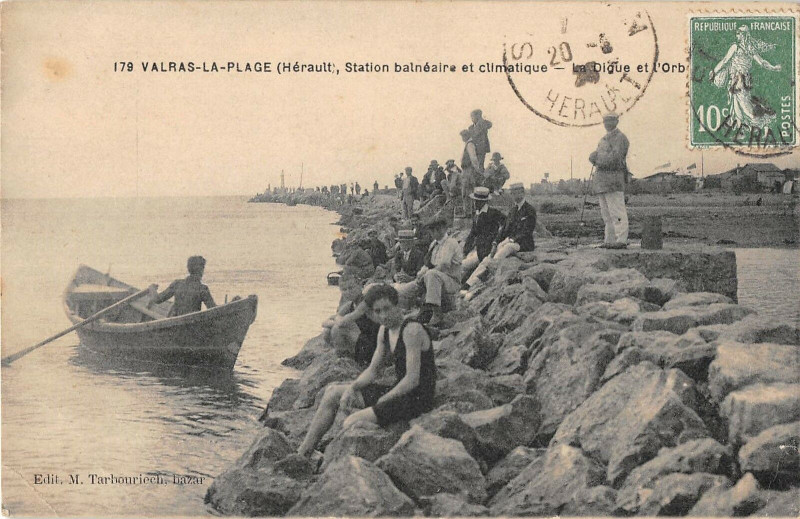 Carte postale ancienne Valras La Plage La Digue Et L'Orb