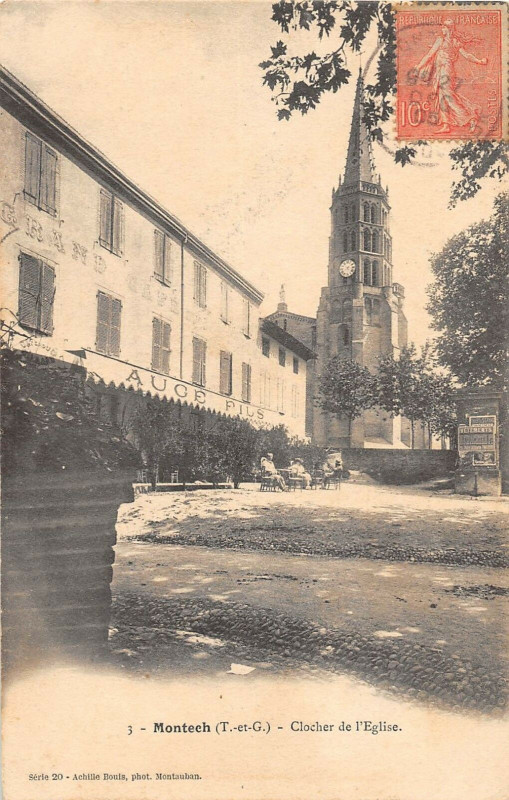 Carte postale ancienne Montech Clocher De L'Eglise à Montech