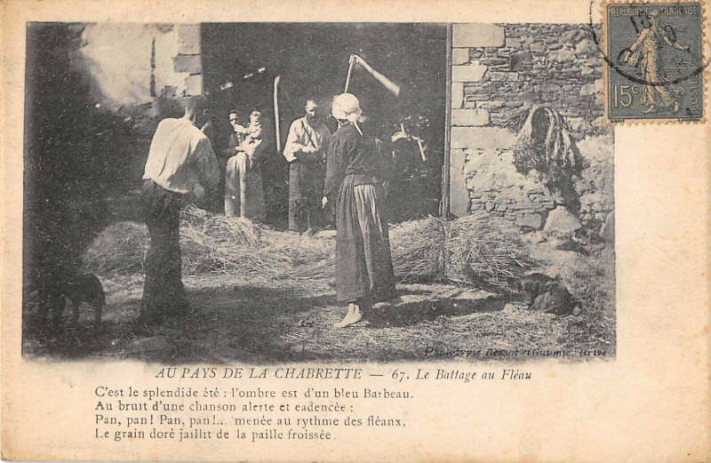 Carte postale ancienne Au Pays De La Chabrette Le Battage Au Fleau