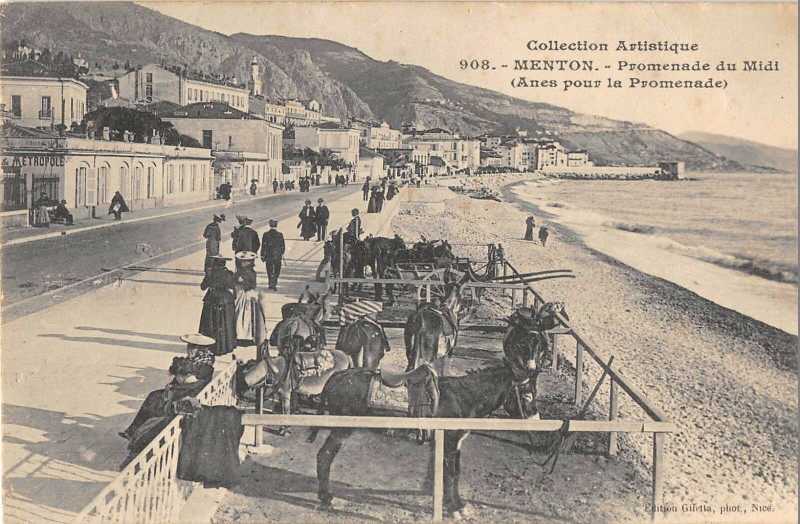 Carte postale ancienne Menton Promenade Du Midi Anes Pour La Promenade à Menton