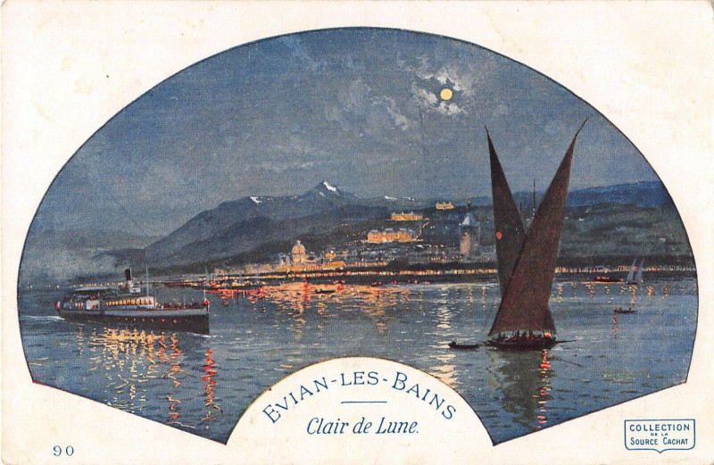Carte postale ancienne Evian Cpa Illustrateur Clair De Lune