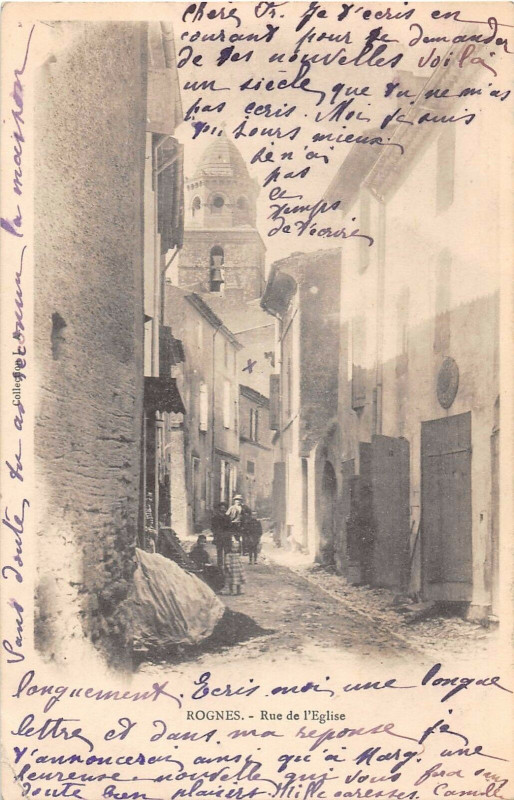 Carte postale ancienne Rognes Rue De L'Eglise (dos non divisé) à Rognes