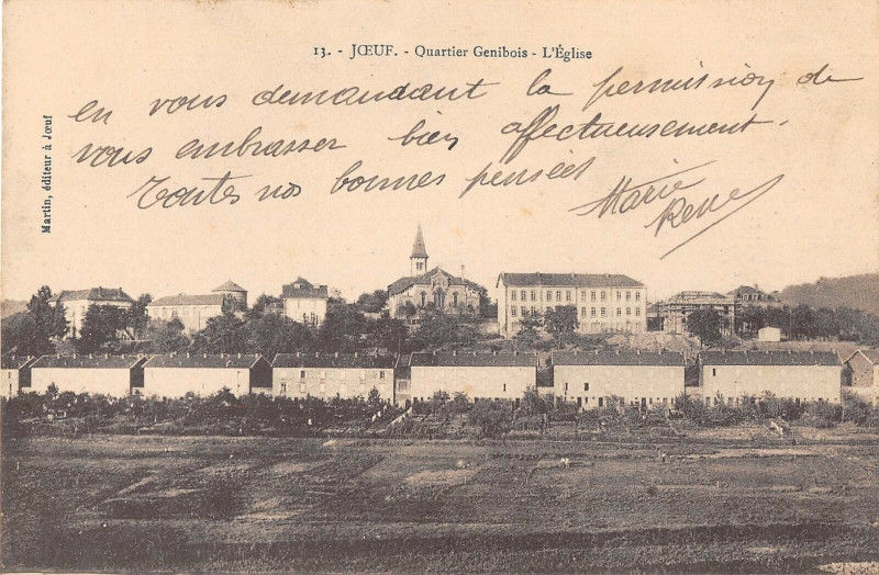 Carte postale ancienne Joeuf Quartier Genibois L'Eglise à Joeuf