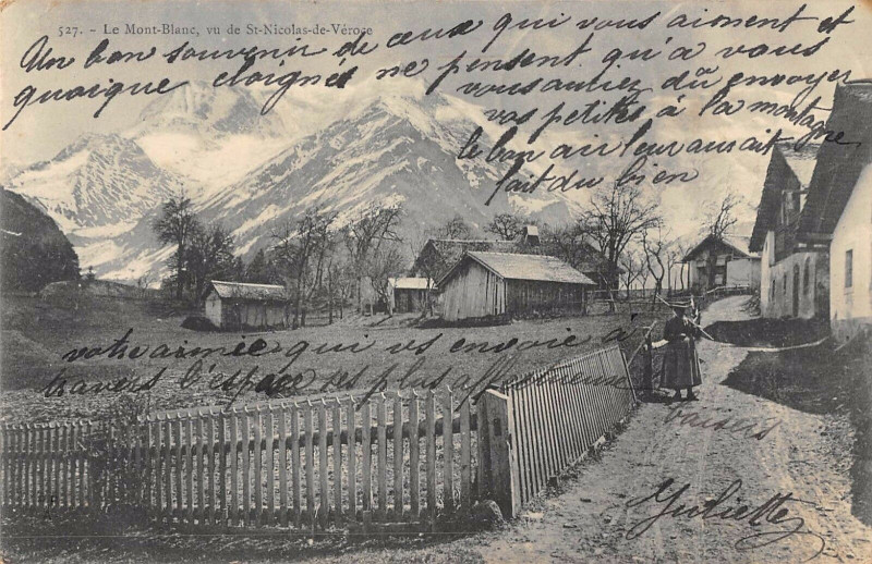 Carte postale ancienne Le Mont Blanc Vu DeSaint-Nicolas De Veroce  (dos non divisé)