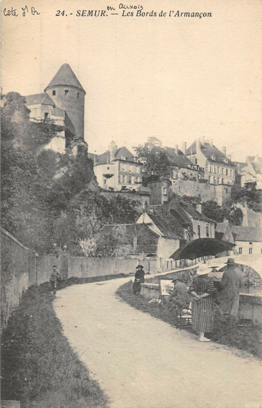 Carte postale ancienne Semur Les Bords De L'Armancon Peintre