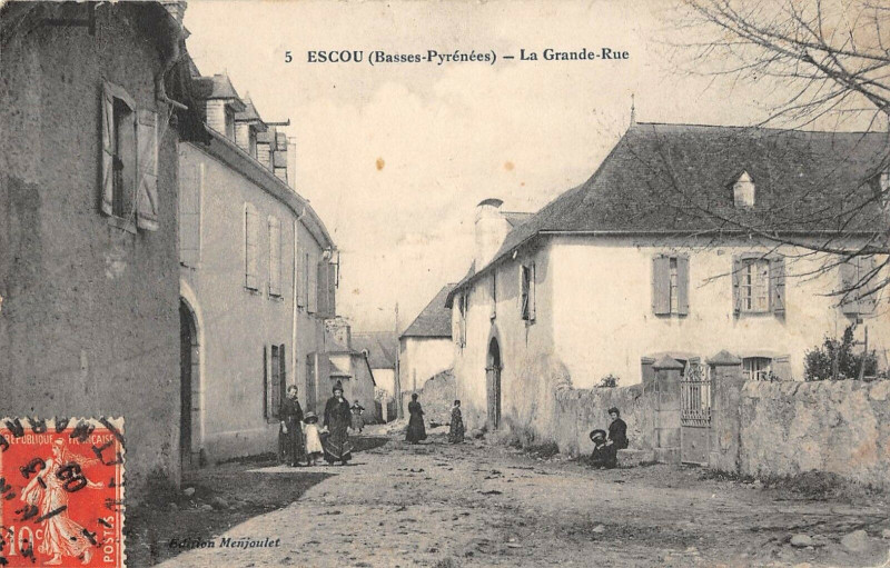 Carte postale ancienne Escou La Grande Rue à Escou