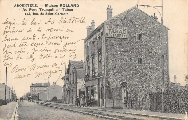 Carte postale ancienne Argenteuil Maison Rolland Au Pere Tranquille Tabac Rue Saint-Germain à Argenteuil