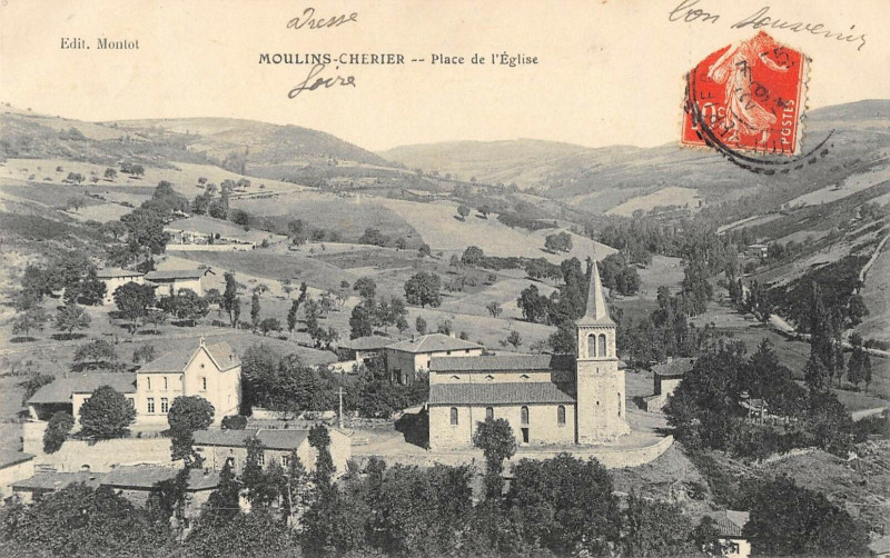 Carte postale ancienne Moulin Cherrier Place De L'Eglise