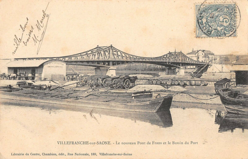 Carte postale ancienne Villefranche Sur Saone Le Nouveau Pont De Frans Et Bassin Du Port