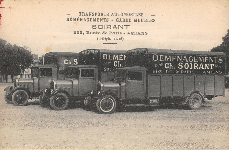 Carte postale ancienne Amiens Transports Soirant 203 Route De Paris Demenagements Garde Meubles à Amiens