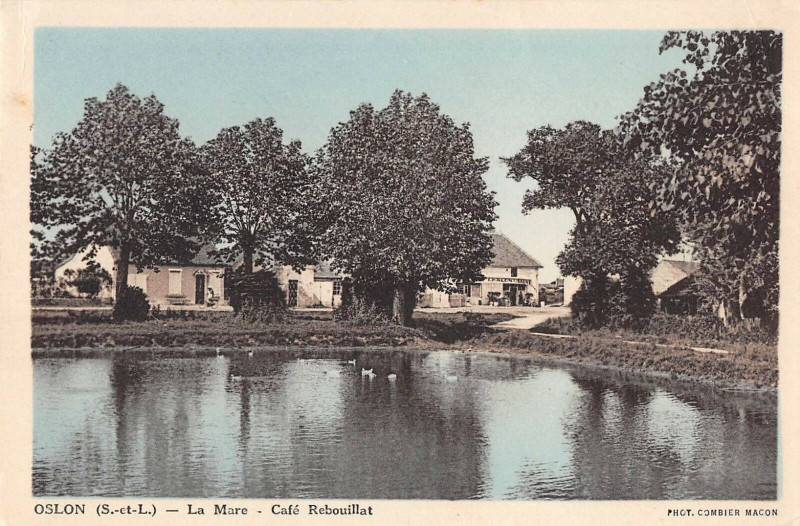Carte postale ancienne Oslon La Mare Cafe Rebouillat à Oslon