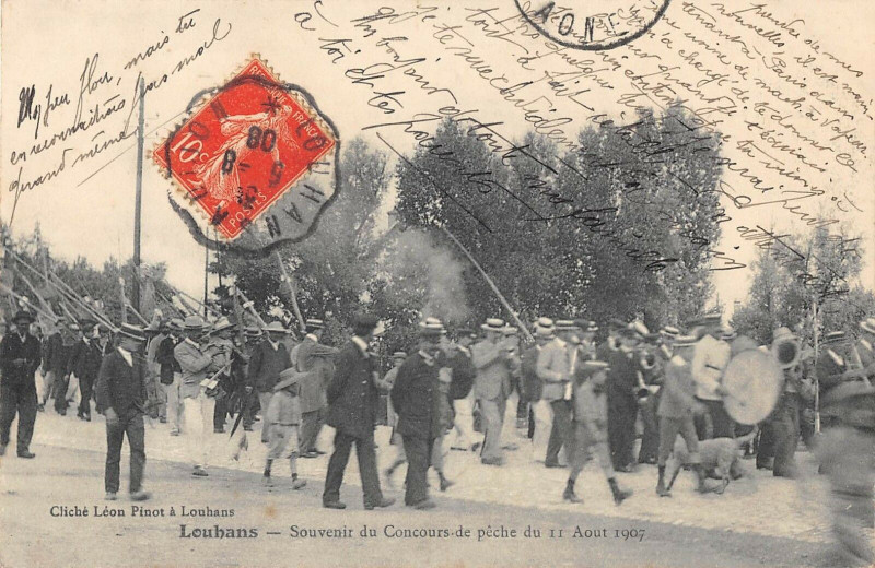 Carte postale ancienne Louhans Souvenir Du Concours De Peche Du 11 Aout 1907 à Louhans