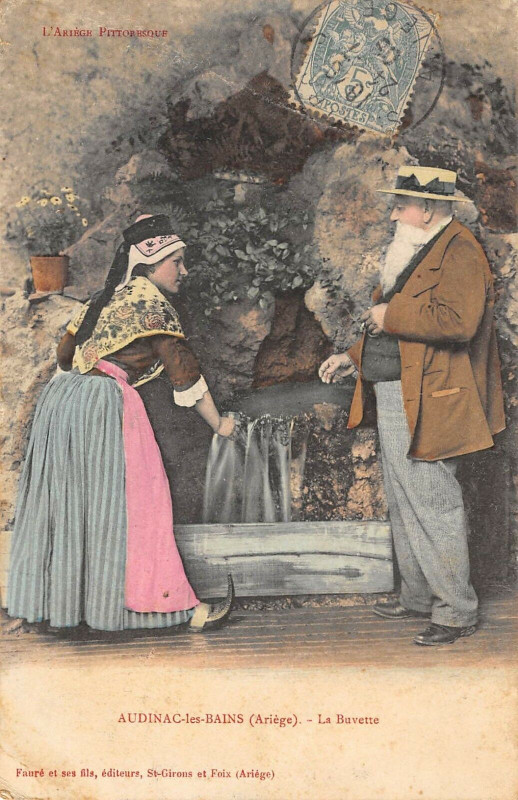Carte postale ancienne Audinac Les Bains La Buvette