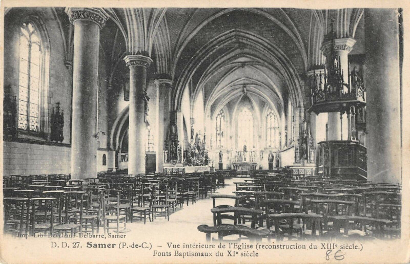 Carte postale ancienne Samer Vue Interieur Eglise à Samer