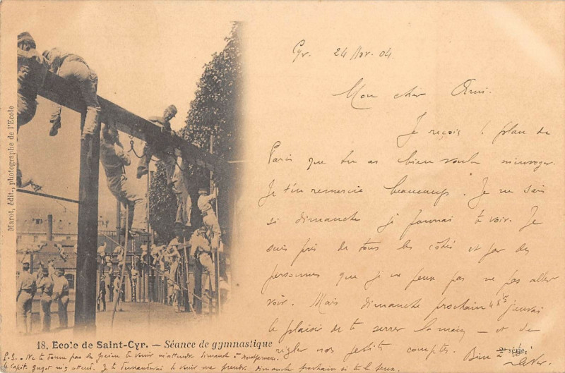 Carte postale ancienne Ecole De Saint Cyr Seance De Gymnastique