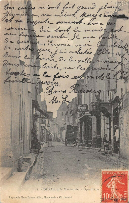 Carte postale ancienne Duras Pres Marmande Grande Rue à Duras