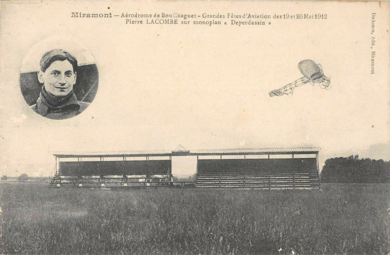 Carte postale ancienne Miramont Aerodrome De Boulhaguet Aviation Pierre Lacombe Deperdussin