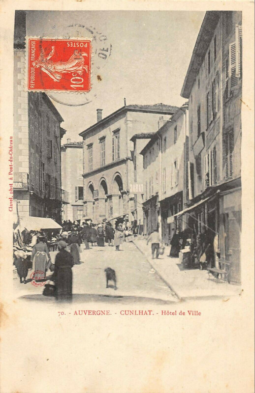 Carte postale ancienne Cunlhat Hotel De Ville (dos non divisé) à Cunlhat
