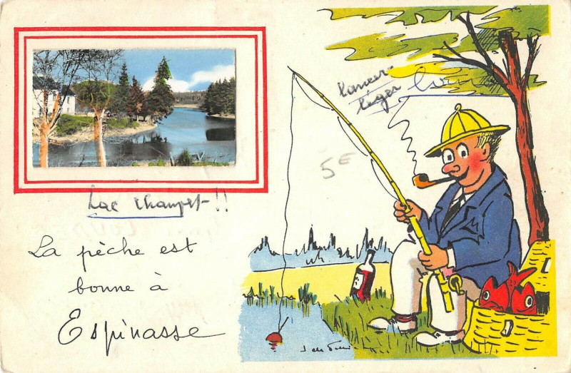 Carte postale ancienne La Peche Est Bonne A Espinasse à Espinasse