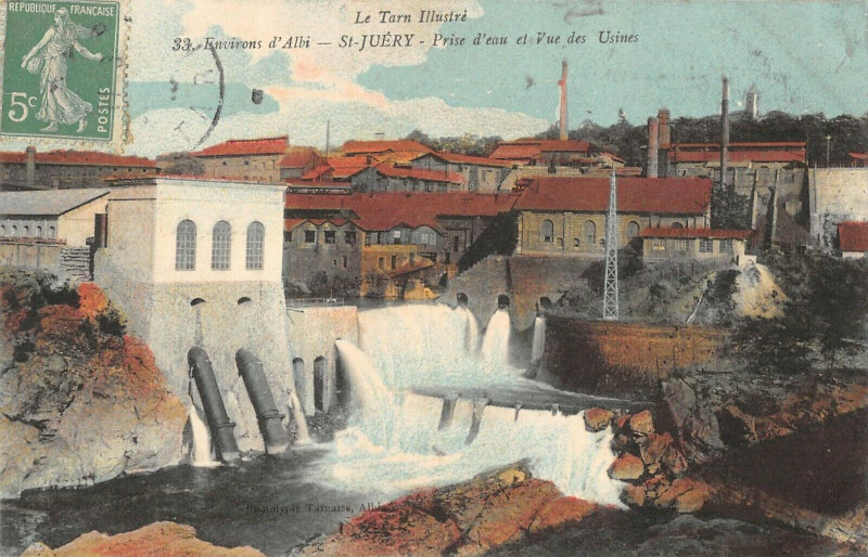 Carte postale ancienne Environs Albi Saint Juery Prise D'Eau Et Vue Des Usines à Albi